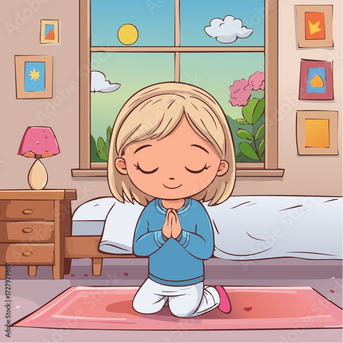 Vector Image: A Little Child in Prayer at Bedtime 12