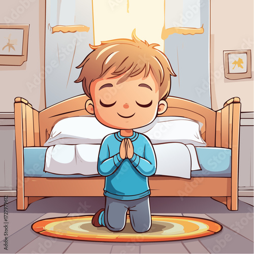 Vector Image: A Little Child in Prayer at Bedtime 10
