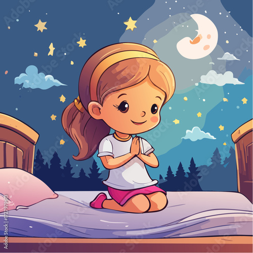 Vector Image: A Little Child in Prayer at Bedtime 15