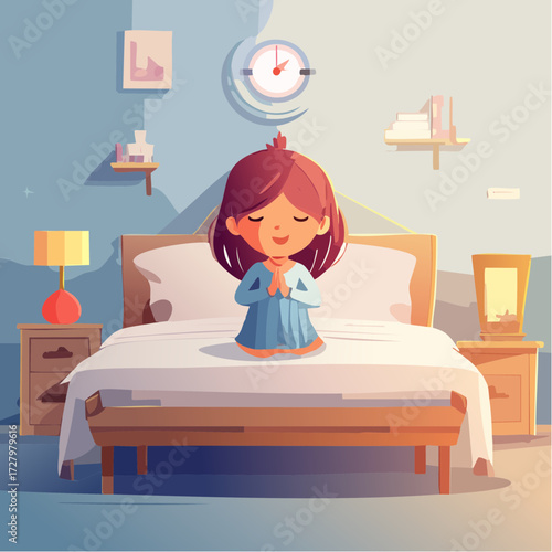 Vector Image: A Little Child in Prayer at Bedtime 18