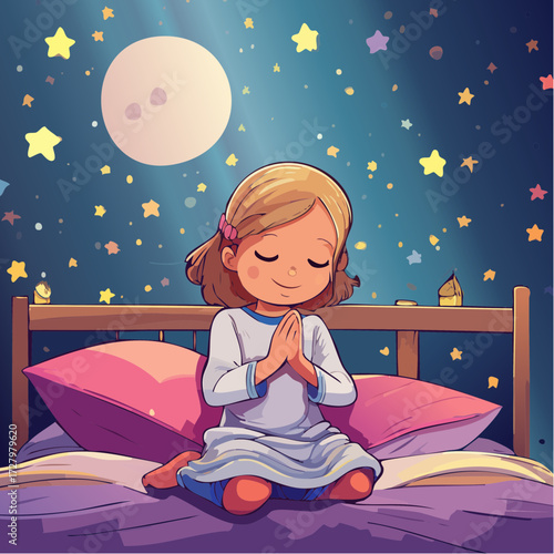 Vector Image: A Little Child in Prayer at Bedtime 14