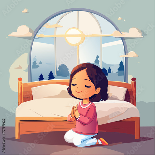 Vector Image: A Little Child in Prayer at Bedtime 21