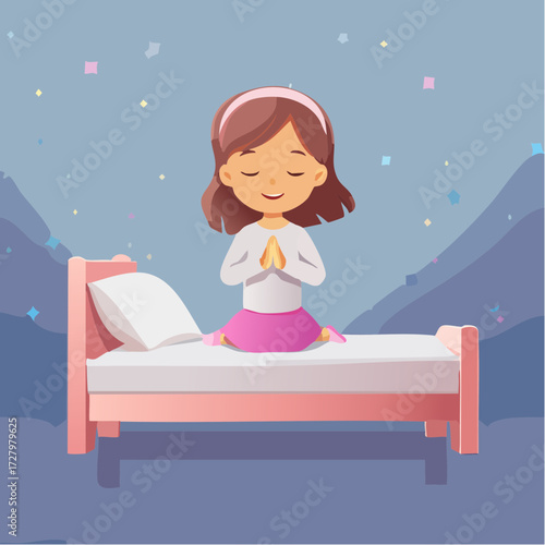 Vector Image: A Little Child in Prayer at Bedtime 22