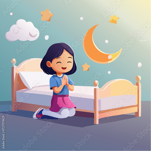 Vector Image: A Little Child in Prayer at Bedtime 23
