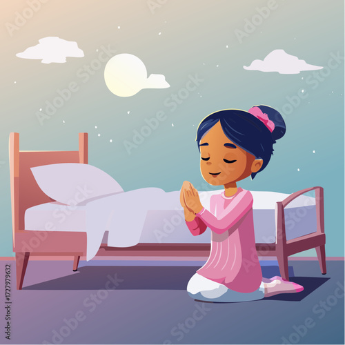 Vector Image: A Little Child in Prayer at Bedtime 24