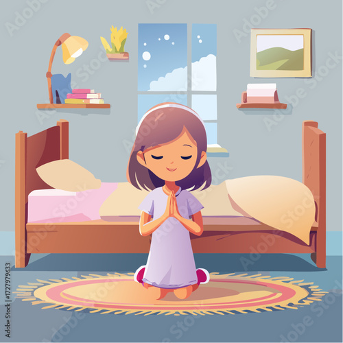 Vector Image: A Little Child in Prayer at Bedtime 20