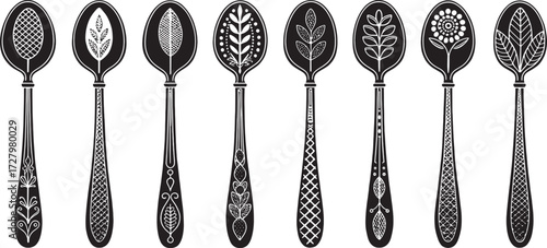 Spoon Vector Set in Line – Vintage Decorative Cutlery Icons