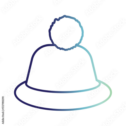 Gradient winter bobble hat with pom pom, a stylish autum line icon for cold weather fashion and seasonal design on a white background