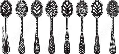 Spoon Vector Set in Line – Vintage Decorative Cutlery Icons