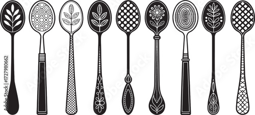 Spoon Vector Set in Line – Vintage Decorative Cutlery Icons