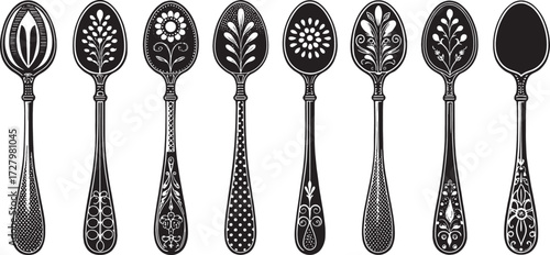 Spoon Vector Set in Line – Vintage Decorative Cutlery Icons