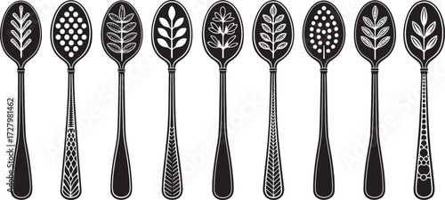 Spoon Vector Set in Line – Vintage Decorative Cutlery Icons