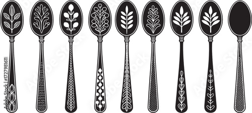 Spoon Vector Set in Line – Vintage Decorative Cutlery Icons