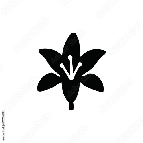 Black and white lily flower icon, a minimalist vector silhouette for elegant floral design and nature-themed logos