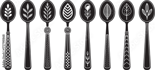 Spoon Vector Set in Line – Vintage Decorative Cutlery Icons