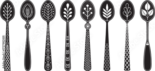 Spoon Vector Set in Line – Vintage Decorative Cutlery Icons
