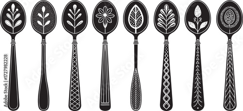 Spoon Vector Set in Line – Vintage Decorative Cutlery Icons