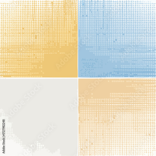 Abstract Grid Pattern in Quadrants with Textured Backgrounds and Color Variations