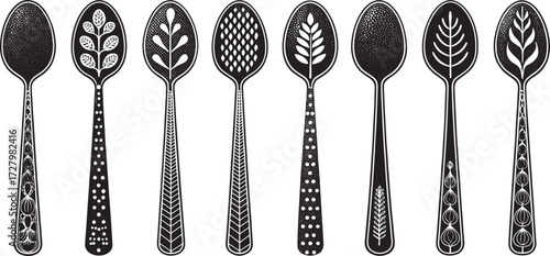 Spoon Vector Set in Line – Vintage Decorative Cutlery Icons