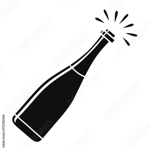 Black champagne bottle popping silhouette celebration
