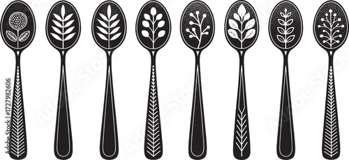Spoon Vector Set in Line – Vintage Decorative Cutlery Icons
