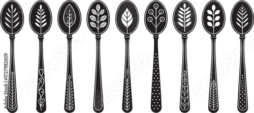 Spoon Vector Set in Line – Vintage Decorative Cutlery Icons
