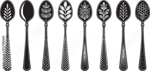 Spoon Vector Set in Line – Vintage Decorative Cutlery Icons