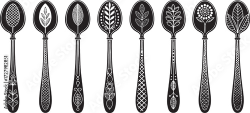 Spoon Vector Set in Line – Vintage Decorative Cutlery Icons