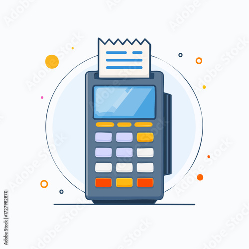 Blue Point of Sale Terminal Illustration with Receipt Displaying Information Against White Background