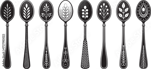 Spoon Vector Set in Line – Vintage Decorative Cutlery Icons