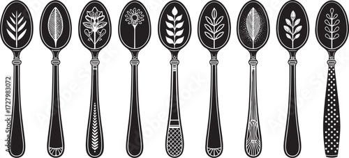 Spoon Vector Set in Line – Vintage Decorative Cutlery Icons