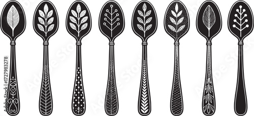Spoon Vector Set in Line – Vintage Decorative Cutlery Icons
