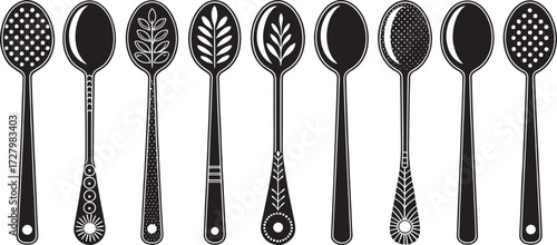 Spoon Vector Set in Line – Vintage Decorative Cutlery Icons