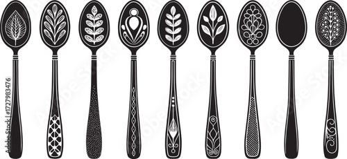 Spoon Vector Set in Line – Vintage Decorative Cutlery Icons