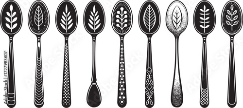 Spoon Vector Set in Line – Vintage Decorative Cutlery Icons