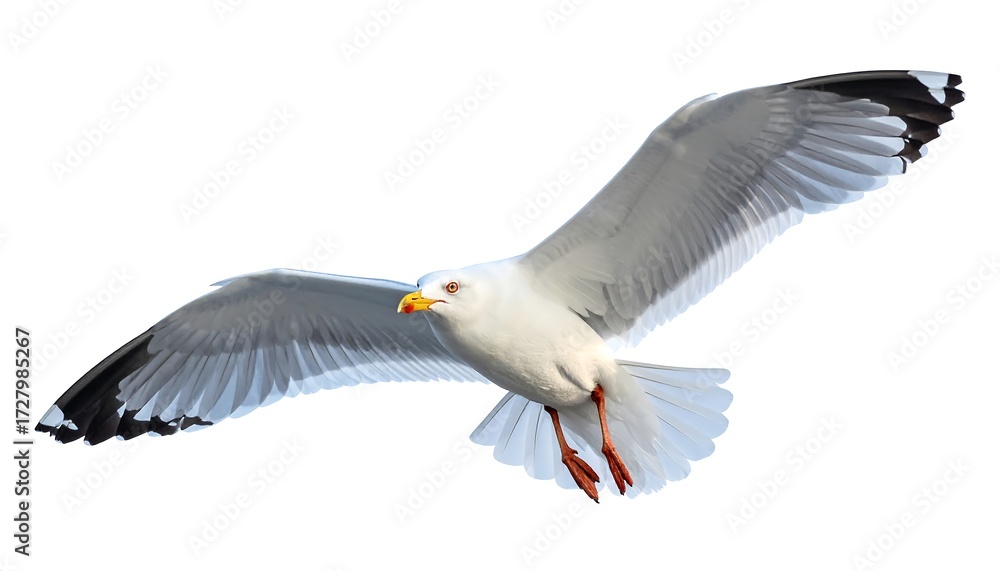 Fototapeta premium A seagull in flight against a white background