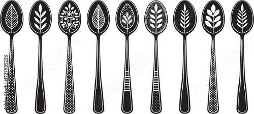 Spoon Vector Set in Line – Vintage Decorative Cutlery Icons