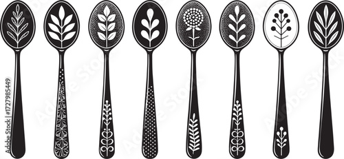 Spoon Vector Set in Line – Vintage Decorative Cutlery Icons