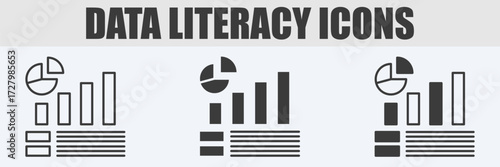 Data Literacy Icon Set Vector Illustration in Outline, Glyph, and Mixed