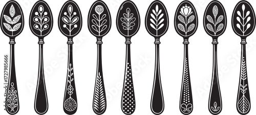 Spoon Vector Set in Line – Vintage Decorative Cutlery Icons