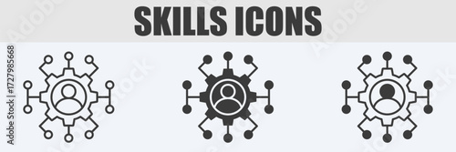 Skills Icon Set Vector Illustration in Outline, Glyph, and Mixed