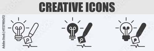 Creative Icon Set Vector Illustration in Outline, Glyph, and Mixed