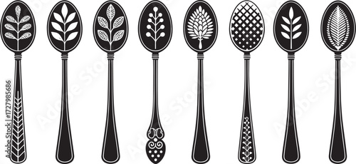 Spoon Vector Set in Line – Vintage Decorative Cutlery Icons