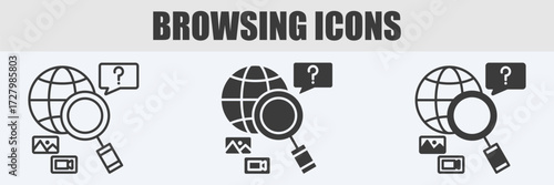 Browsing Icon Set Vector Illustration in Outline, Glyph, and Mixed