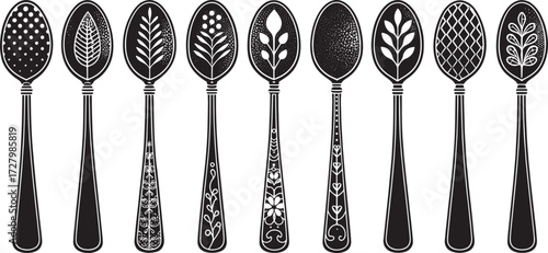 Spoon Vector Set in Line – Vintage Decorative Cutlery Icons