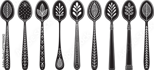 Spoon Vector Set in Line – Vintage Decorative Cutlery Icons