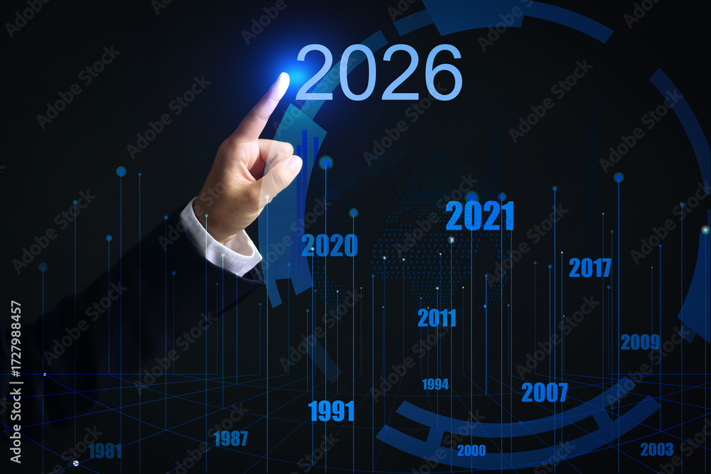 Obraz premium Businesswoman using virtual screen on dark background
