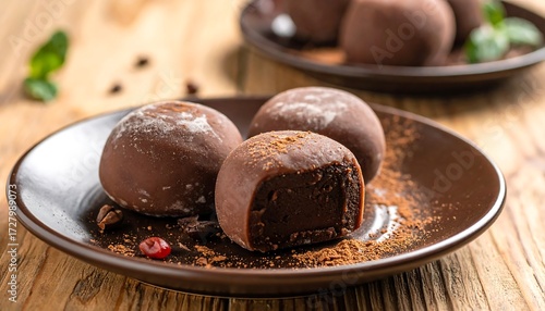 Chocolate mochi dessert on a plate