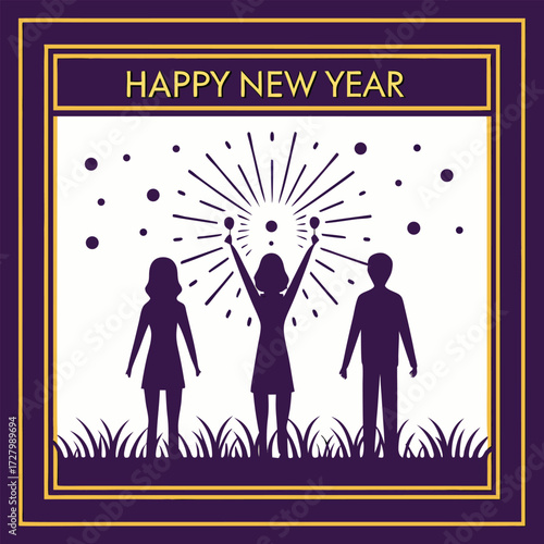 Festive celebration with silhouettes and fireworks
