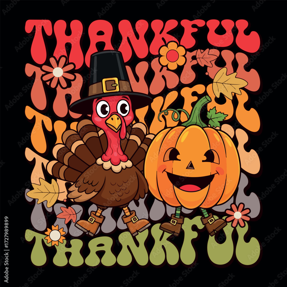 Naklejka premium Teacher Gratitude Fall Season Autumn Pumpkin Leaves T-shirt Design